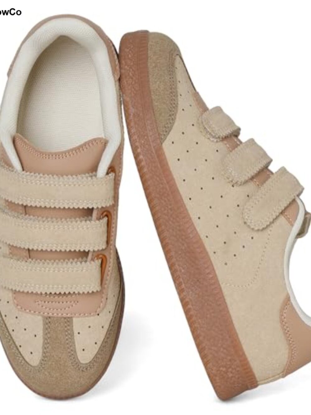 Faux Suede Fashion Sneakers Round Toe Hook and Loop Walking Shoes
